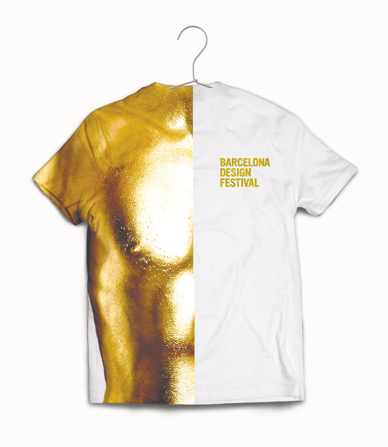 Front T-shirt with a gold body man – BCN Design Festival.