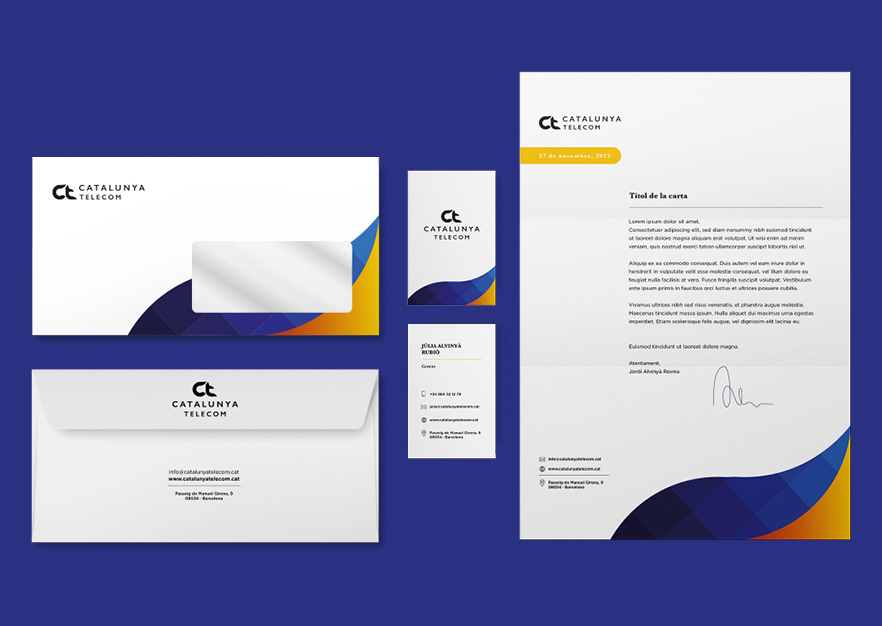 Redesign of business cards and editorial supports of Catalunya Telecom.