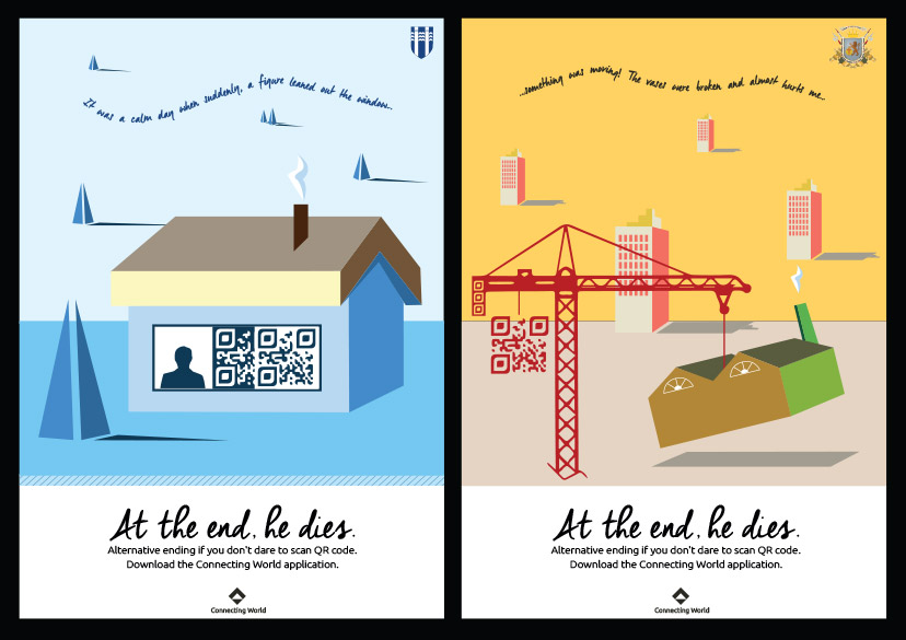 Poster: two houses from Reykjavik and Caracas.