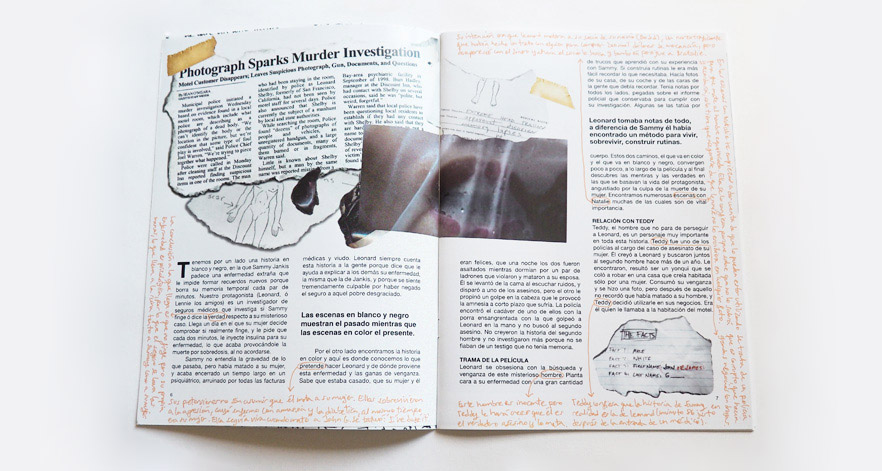 The interior of the Memiento magazine: content page with hand-writing text.